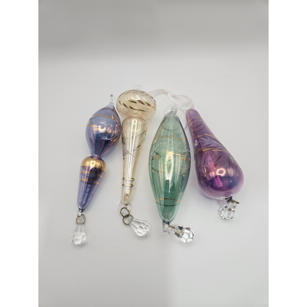 Vtg Egyptian Hand Blown Glass Ornaments 4.4", Gold Trim, Set of 4